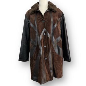 Vintage Giorgio Mobiani Brown Leather and Suede Penny Lane Patchwork Coat